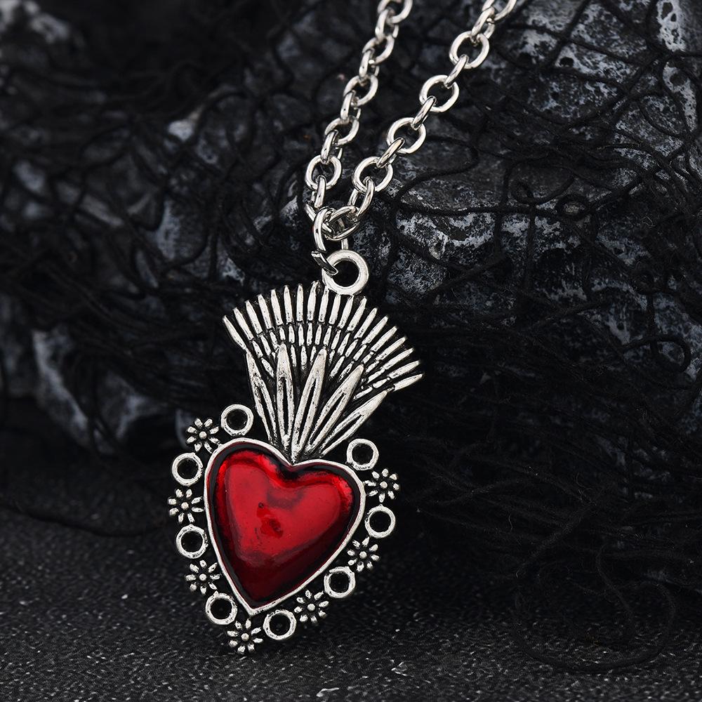 Retro Gothic Red Heart Winged Pendant Necklace