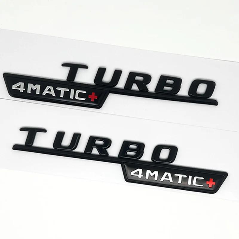 2Pcs 3D ABS Letters TURBO 4MATIC Plus Logo Car Fender Side Sticker Emblem Badge For C117 W117 GLE53 GLA45 A45 A35 CLA35 CLA45