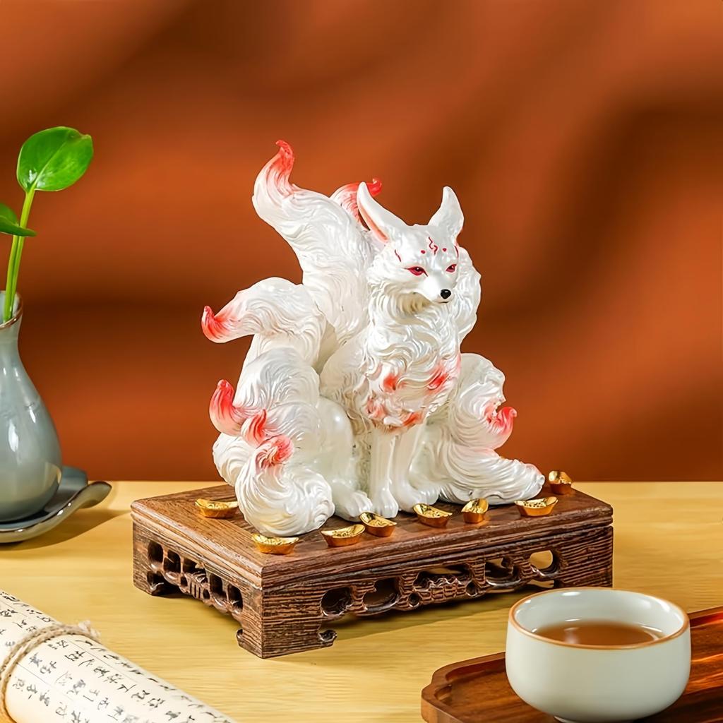 Fox Figurine with Entryway Auspicious Feng Indoor Store Grand Opening Gift Nine-tailed Stand, Ornament, Charm, Tamamo-no-Mae, Shui, Decor, Decoration,
