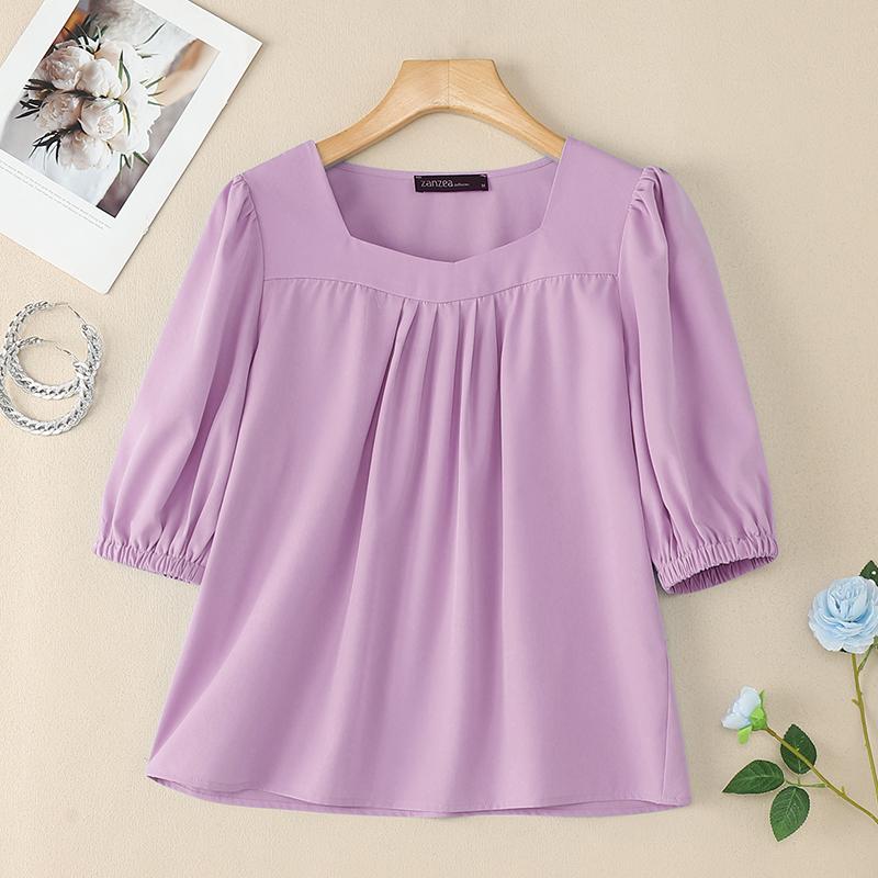 

ZANZEA Женская повседневная блузка с квадратным вырезом, рукавом 3/4 и свободного кроя 5XL фиолетовый