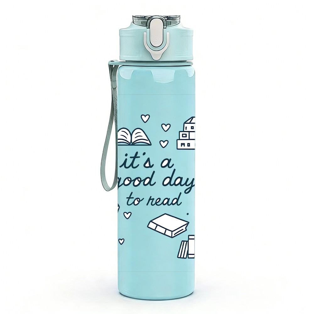 1PC Happy Travel Camping Quote Print 750ml Color Plastic Sports Water Bottle Leakproof Flip Straw Lid Suitable for Sports Office Home Use
