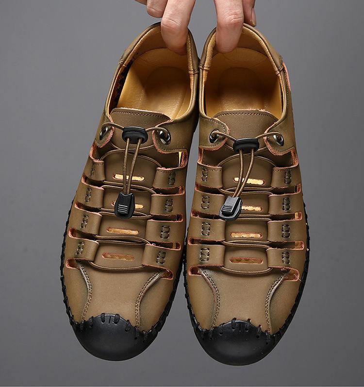 Leather Sandals Men's 2025 Summer New Casual Hollow Leather Sandals Soft Sole Driving Hole Men's Shoes