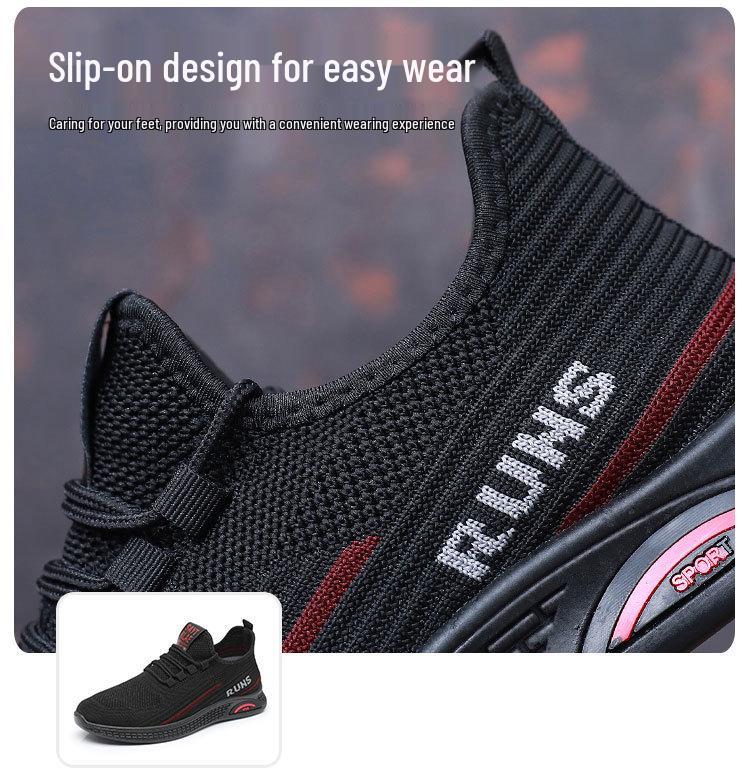 Men's Breathable Fly-knit Flat Shoes - Non-slip, Casual Sneakers for Spring & Autumn, Ideal for Middle-aged & Elderly