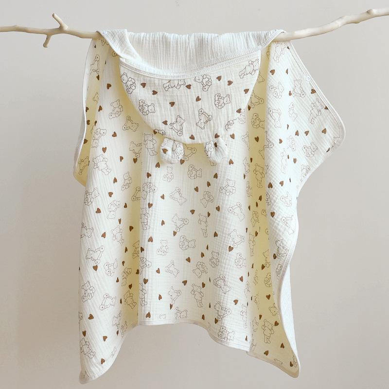 Newborn Infant Hooded Cotton Gauze Bath Towel & Swaddle Blanket