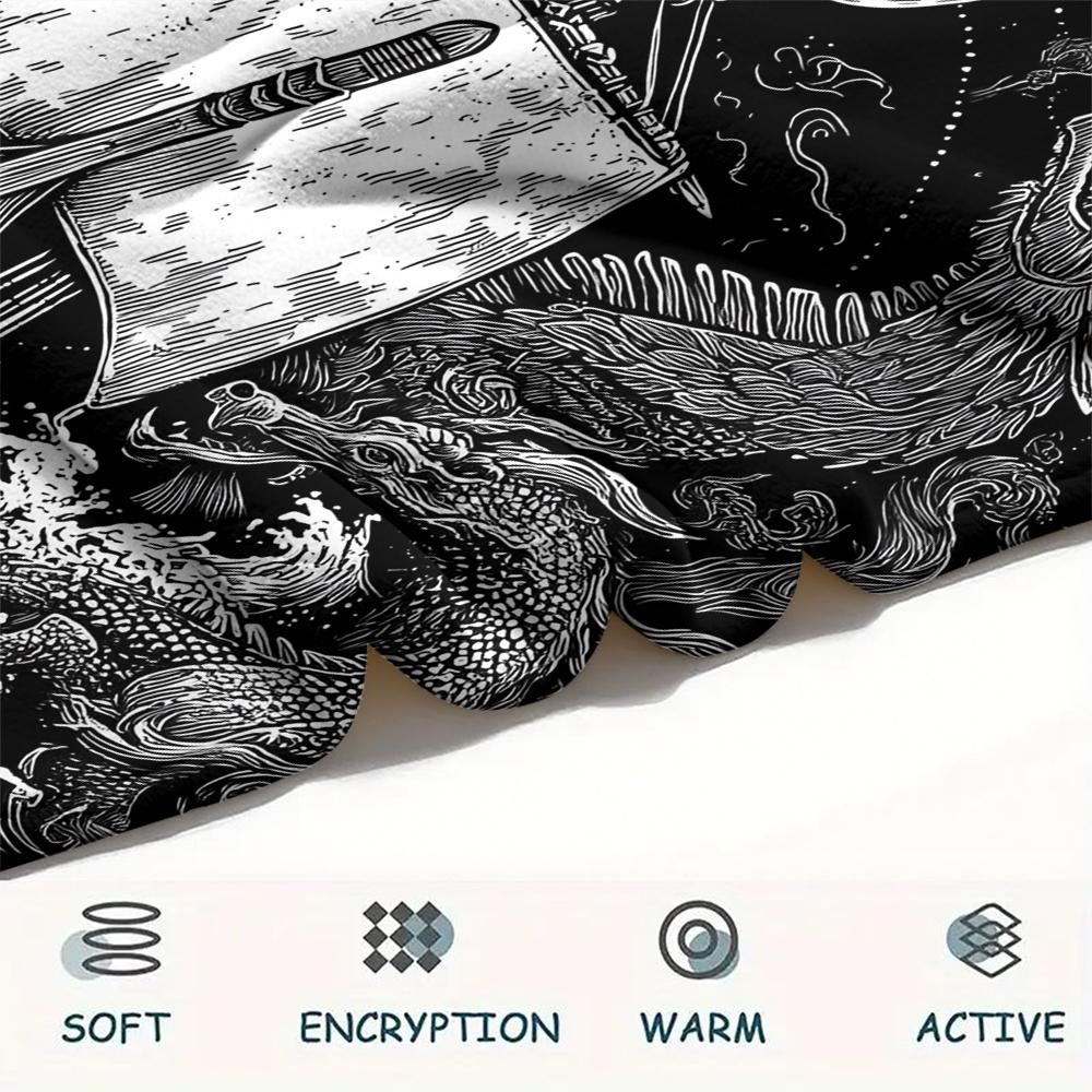 Viking Raven and Warship,pattern Flannel Blanket, High Quality Comfortable for All Seasons, Home Decor, Warmth and Comfort, Perfect for Gifts.