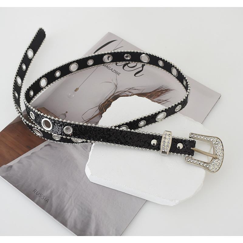 

Womens Fashionable Rhinestone Belt Versatile Pu Leather Waist Belt For Trendsetters чорний