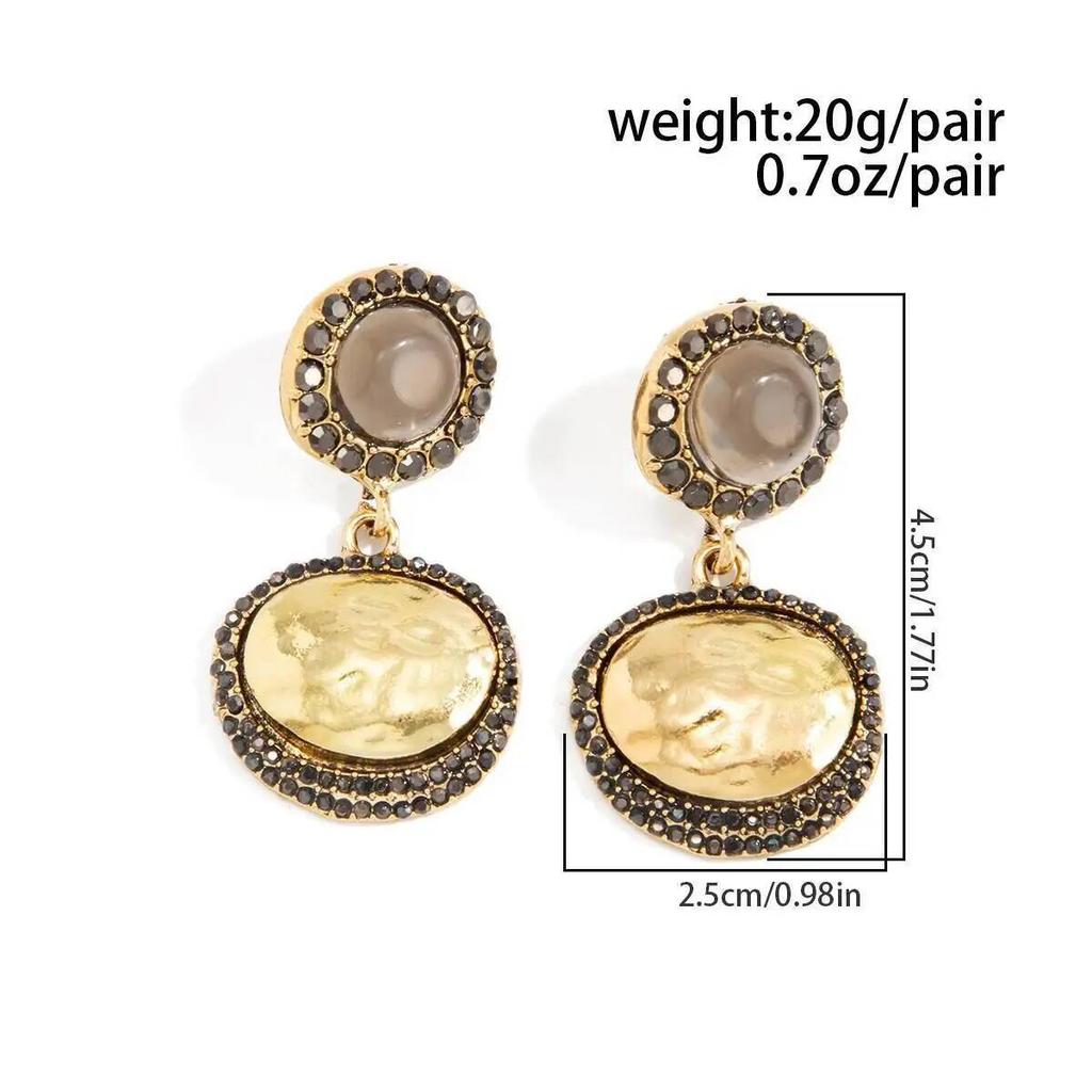 SHIXIN Vintage Inlaid Rhinestone Oval Drop Earrings for Women Luxury Geometric Round Pendant Earrings Party Fashion Jewelry Gift