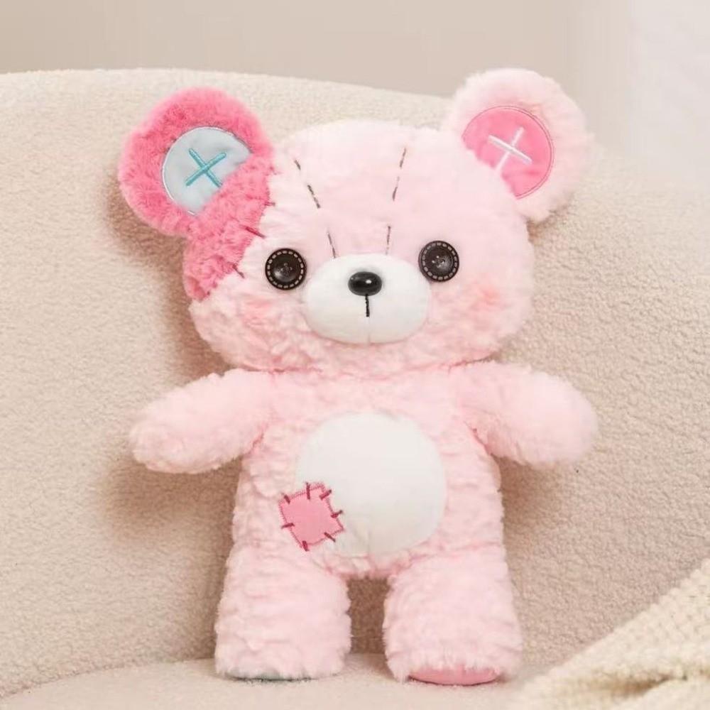 Patchwork Button Bear Plush Doll Stitched Button Ear Bear Stuffed Doll Birthday Gifts