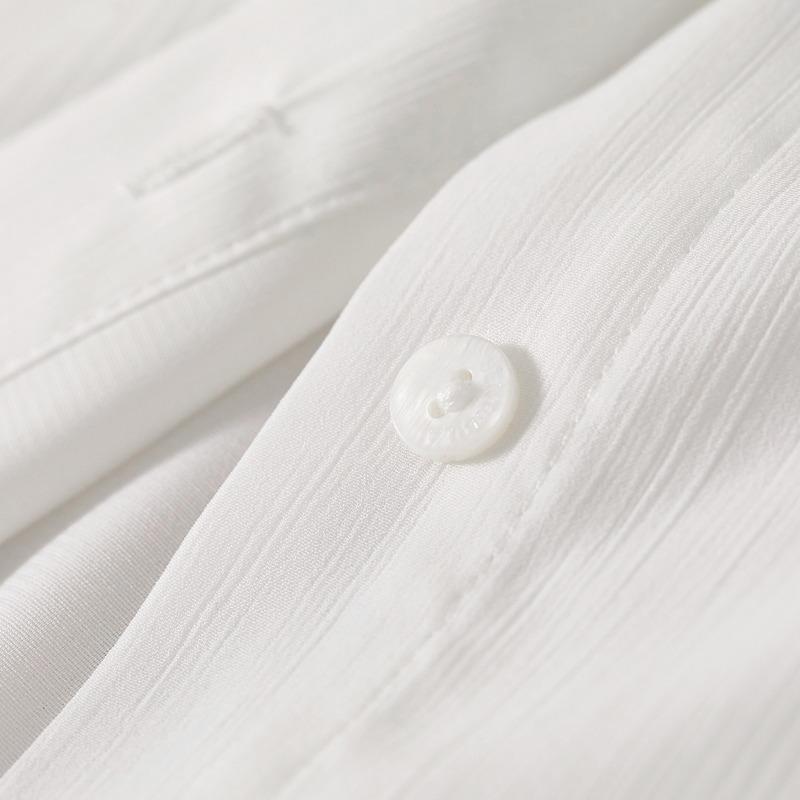 Fashion Crew Neck White Pleated Chiffon Shirt Women's 2025 Spring Summer Loose Casual Blouse Commuter Seven-quarter Sleeve Top Simple Clothes 2741