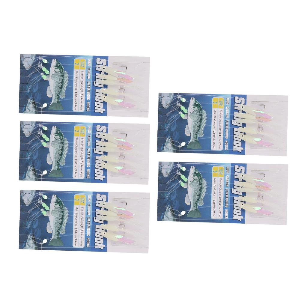 5 Set Luminous Feather Fishing Lure Bait Rigs Fish Skin Glow Fishing Lure Carbon Steel Lure String Hooks with 5 Hooks 3