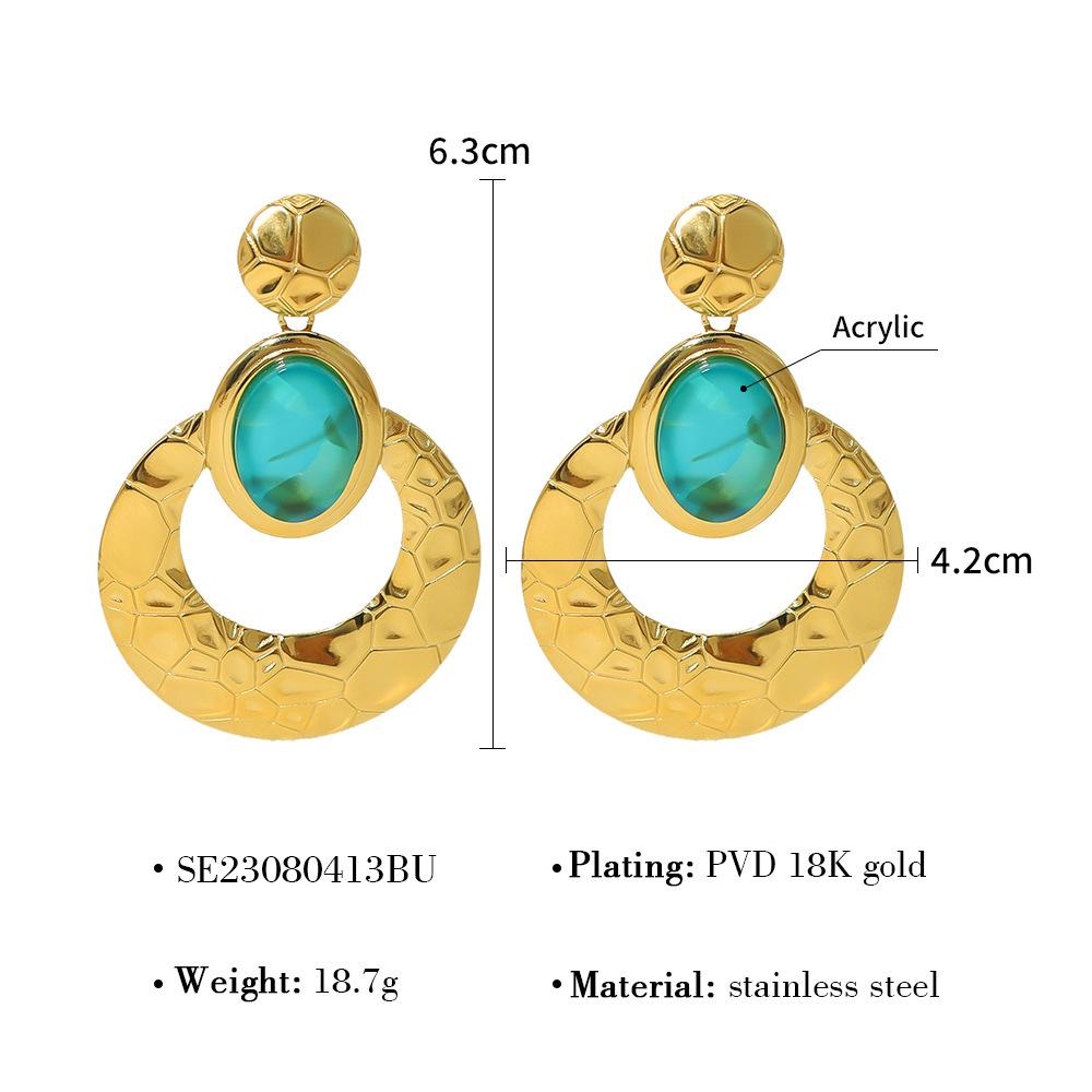 

Вертикальные серьги из натурального камня из нержавеющей стали, французские ретро-серьги из бирюзы, геометрические серьги из титановой стали для женщин