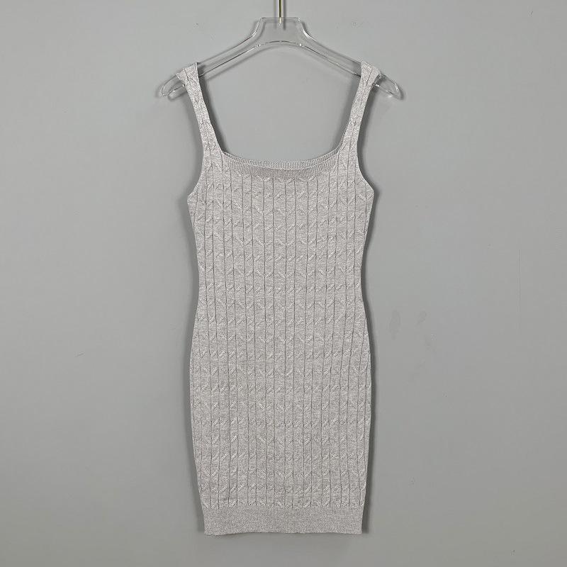 

Korean Square Neck Spaghetti Strap Knit Dress - Waist-Cinched, Tight-Fitting, Hip-Hugging One Size серый