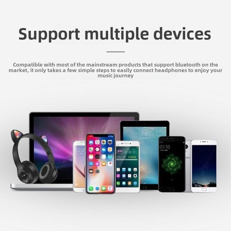 P47M Wireless Bluetooth Headset with Colorful Cat Ear Lights