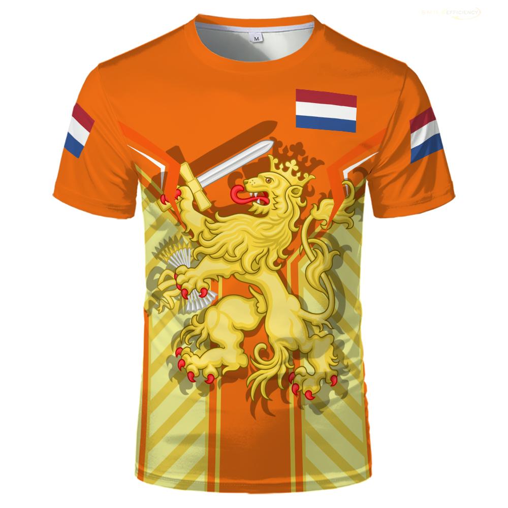 Hollanda Bayrağı Grafik Tişörtler Kral Günü Sokak Modası Günlük Spor Kısa Kollu Üstler Unisex 3D Baskılı Hollanda Turuncusu Tişörtler