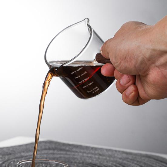 70/75/150ML Double Spout Wooden Handle Coffee Cup Heat Resistant Multipurpose Clear Scales Milk Coffee Measuring Cup for Home