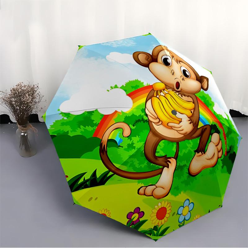 1pc Monkey Bananas Rainbow Automatic Umbrella Portable Home Essential Umbrella, Iron Umbrella Structure Suitable for All Seasons Yy251123113