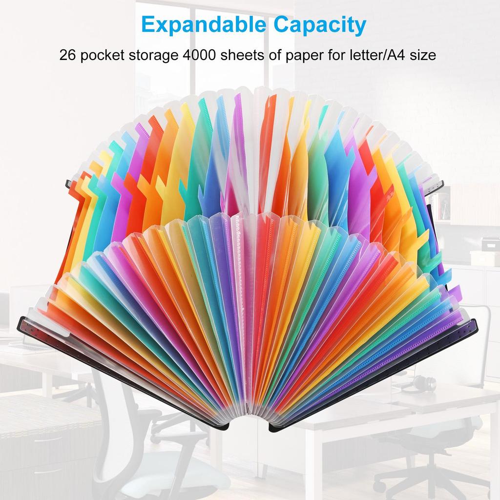 25-Pocket A4 Accordion File Bag - Rainbow Large Capacity Multi-Layer Office Folder Organizer