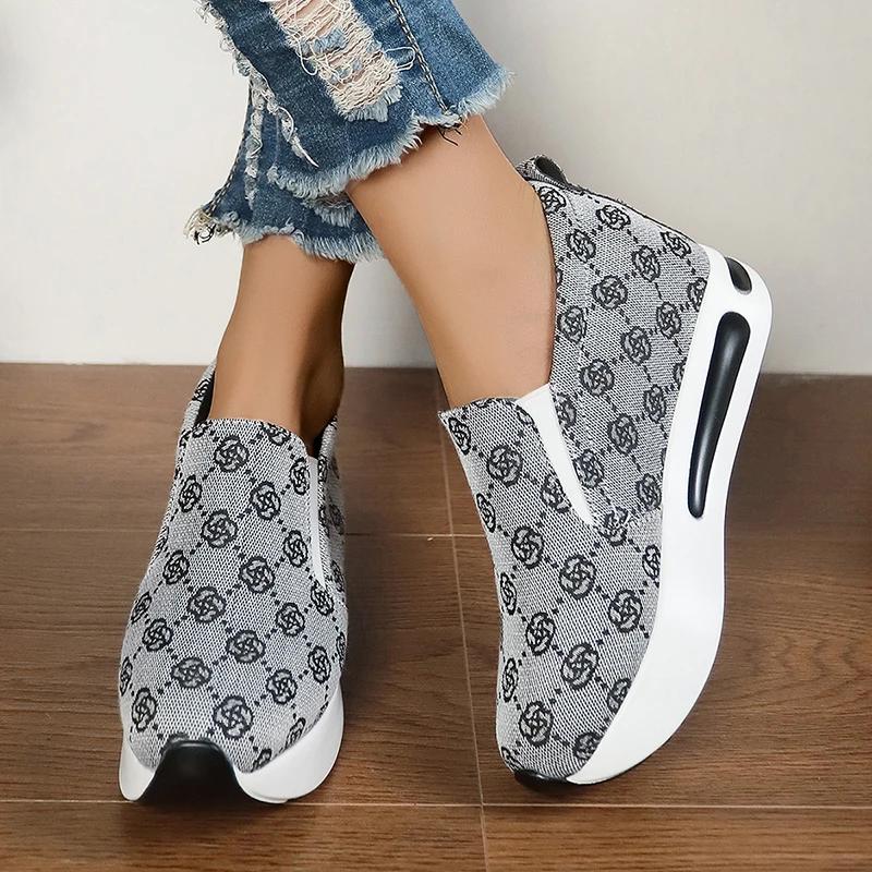 Fashion Fashion Flower Print Women Thick Sole Sneakers Spring Outdoor Platform Women''s Vulcanize Shoes Light Slip-On Woman Single Shoes