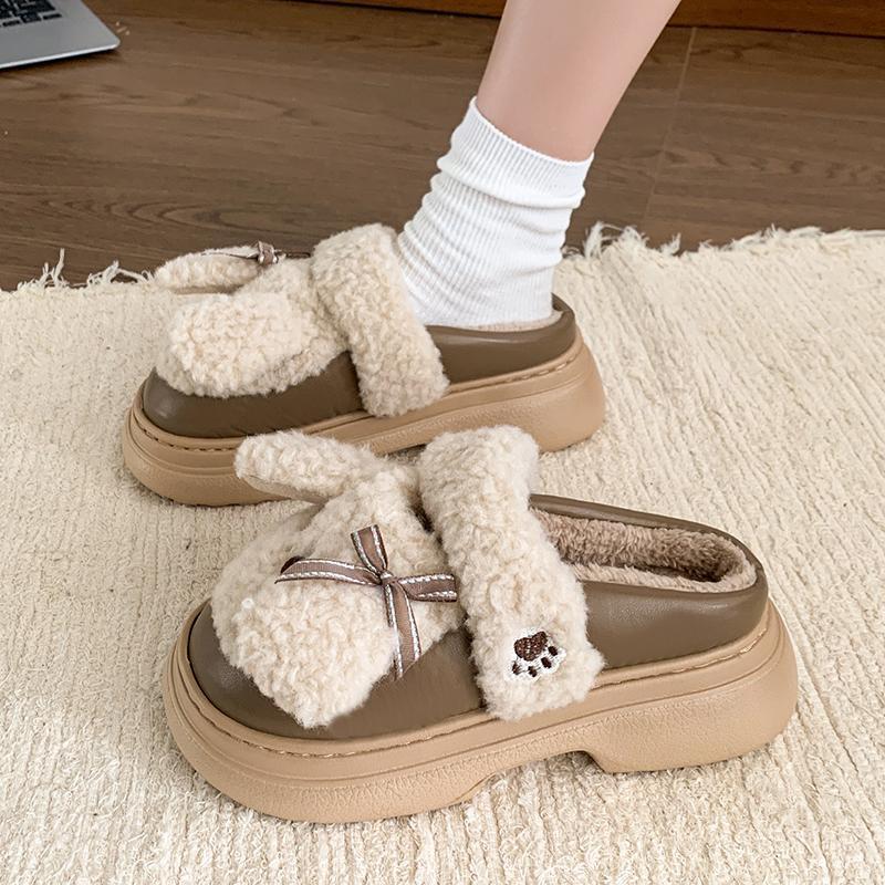 Fashion Cute Short Plush Cartoon Puppy Indoor Slippers Women Winter Warm Faux Fur Cotton Slides Comfort Thick Bottom Bedroom Slippers