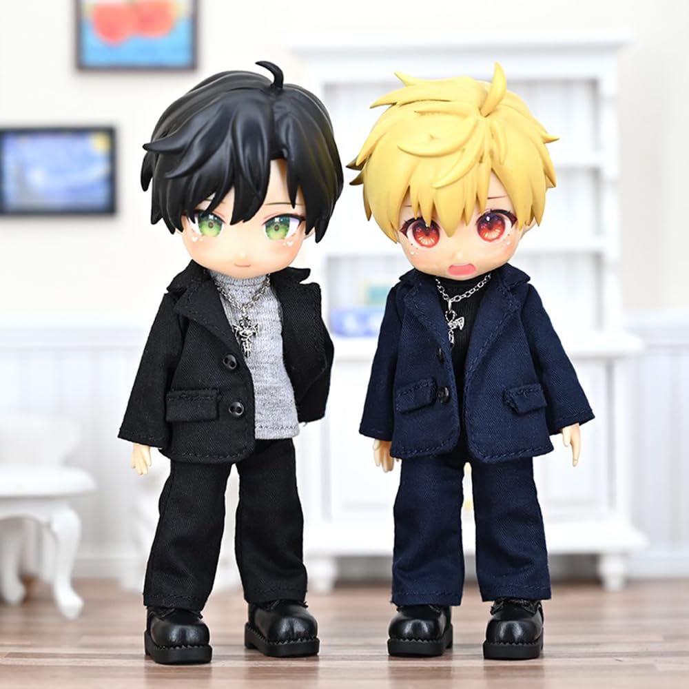 Obitsu 11 OB11 Size Costume Obitsu Doll 11cm Body Loose Suit Set Top and Bottom Necklace Set 4 Colors T-shirt 4-piece (navy)