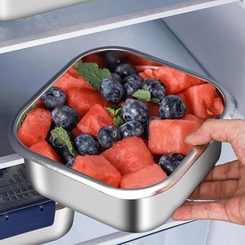 316Stainless Steel Salad Fruit Food Container Sealed Anti-Drip Large Capacity Lunch Box Camping Picnic Box For Fruit Salad Food