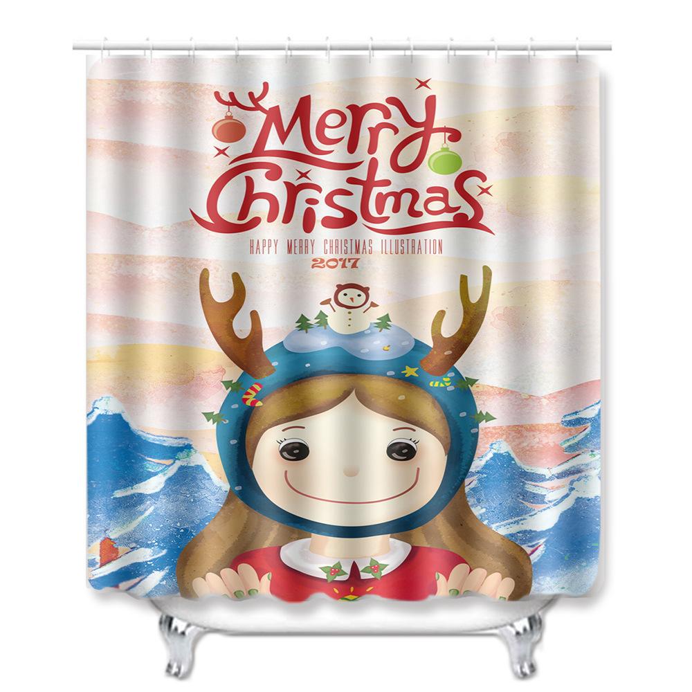 Christmas Shower Curtain Floor Mat Combination Four-Piece Set Bathroom Toilet Carpet Shower Room Mat Foot Mat