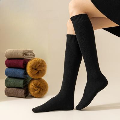 Socken Damen Winter Warme Lange Strümpfe Dicke Thermo-Baumwolle Frottee Solide Harajuku Atmungsaktiv Verdicken Lässige Kniestrümpfe