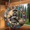 Halloween Heks Flygende Kost Solfanger Falsk Krystall Magisk Heks Veggkunst Dekor Akryl Farget Glass Vindu Hengesol Fanger for Hjemmedekor