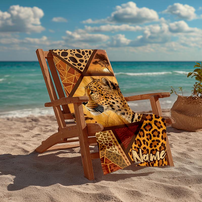 Custom Name Ultra-Soft Beach Towel with Leopard Theme,Ideal for Pool - Camping, Diving - Perfect Travel Essential, Vibrant Beach Towel.