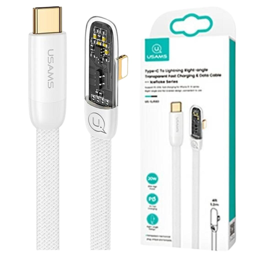 Usams Kabel Kątowy Usb-C Na Lightningpd 20W Fast Charging Iceflake Series 2M Biały/White Sj586Usb02 (Us-Sj586)