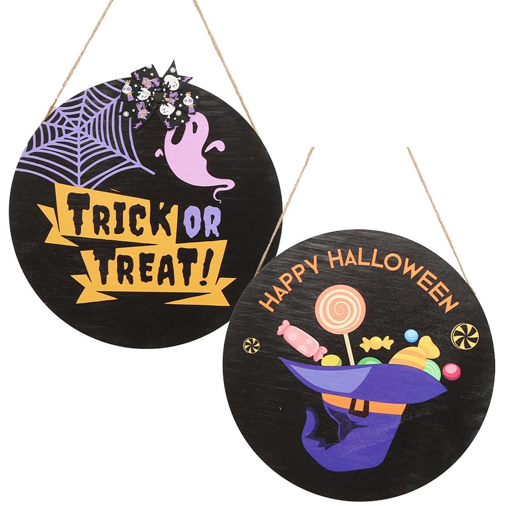 Halloween Party Festive Home Décor Spooky Atmosphere Colorful Printing Large Wooden Sign Naughty Pattern Design