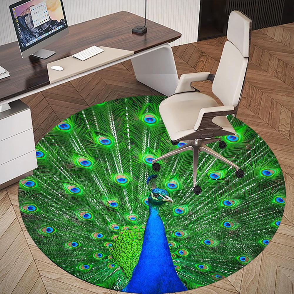 1pc peacock feathers Round Chair mat Area Rug - Non-Slip, Floor Mat for Office, Bedroom, and Indoor Decor c1118241