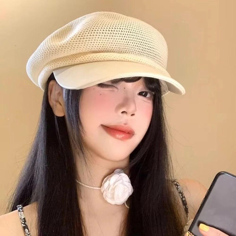 Korean Painter Berets Thin Beanie Cap Vintage Hollow Knitted Beret  Girls