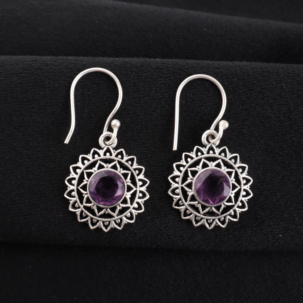 Amethyst Gemstone 925 Sterling Silver Jewelry Handmade Drop/Dangle Earrings1.57" CE-19-10