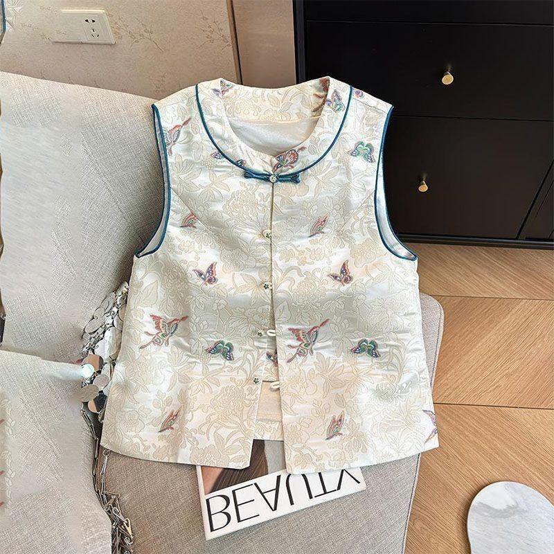 Embroidered vest, high-end sense, beautiful inner vest, antique spring and autumn style, high-end