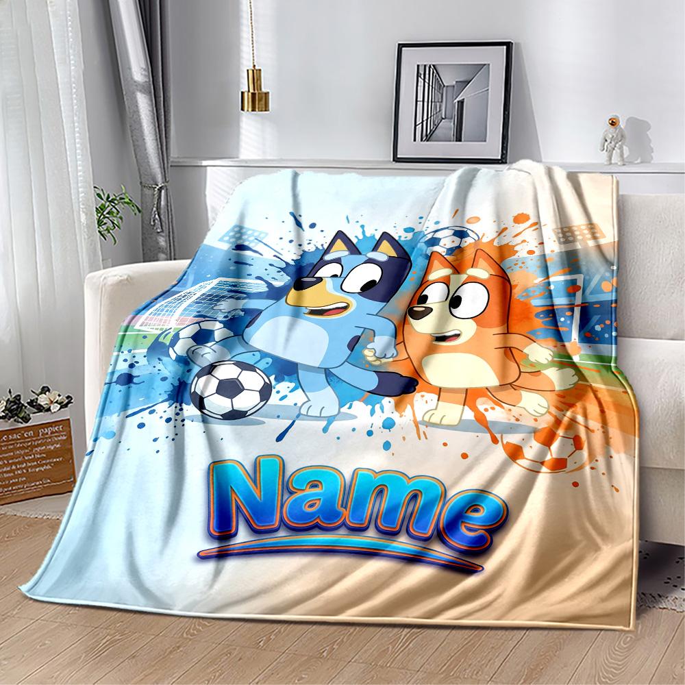 Soccer Fun Bluey Customize Text Blanket Gift Personalized Blanket Ultra-Soft Great for Living Room Bed Livingroom Nap Ideal for All Seasons