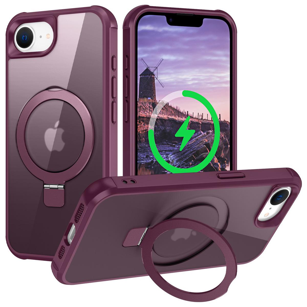 

For iPhone 16e Case Compatible with MagSafe Ring Holder Kickstand TPU+PC Phone Cover Wine Red