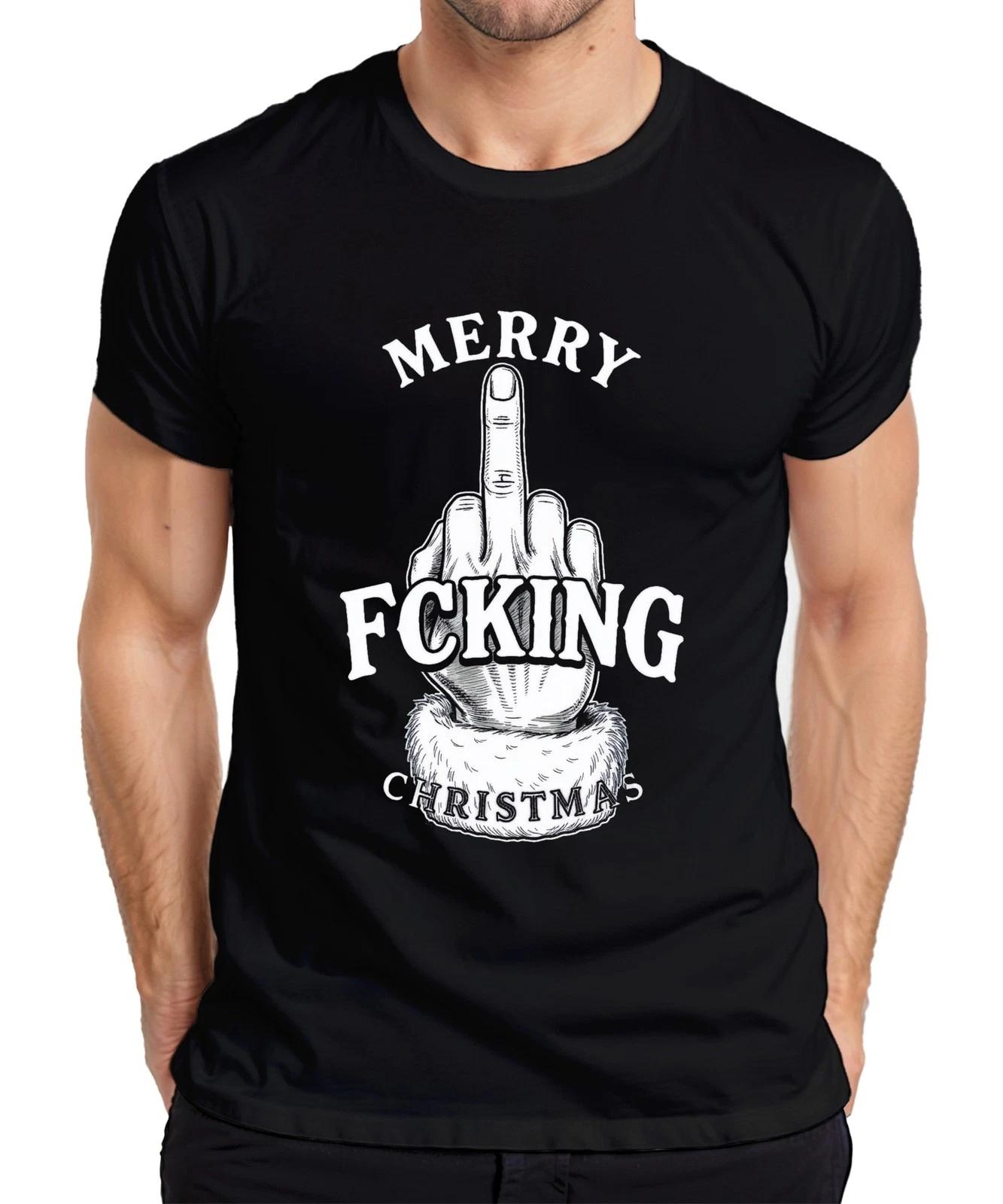 MERRY FUCKING CHRISTMAS Middle Finger Sarcastic Christmas Cheeky Mens T-Shirt- L