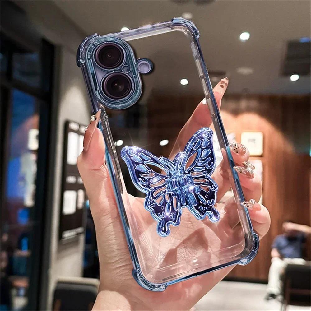Transparent Butterfly Holder Anti Drop Cover For Samsung Galaxy A32 A22 A12 A73 A53 A33 A23 A05 Shockproof Protection Phone Case