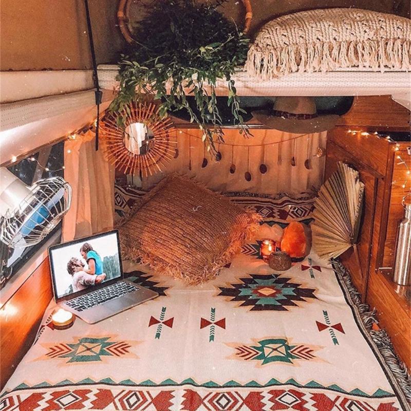Beach Picnics Mat Outdoor Campings Tassels Blanket Ethnic Bohemian Striped Blanket for Sofa Travel Rugs Christmas Gift