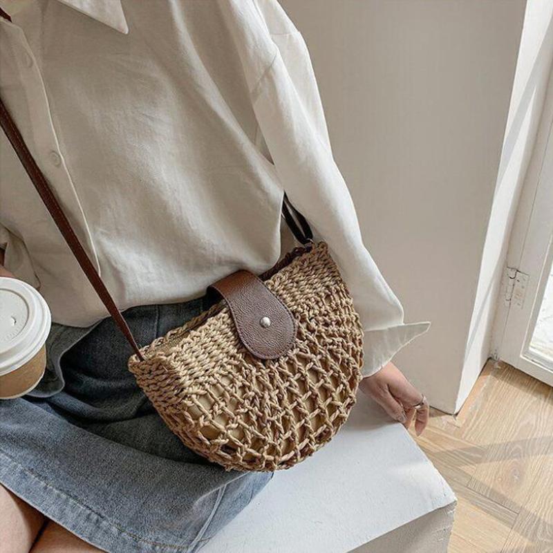 Yogodlns New Summer Rattan Bags Women Saddle Straw Shoulder Bag Handmade Crossbody Bag Lady Handbags Woven Bohemia Clutch
