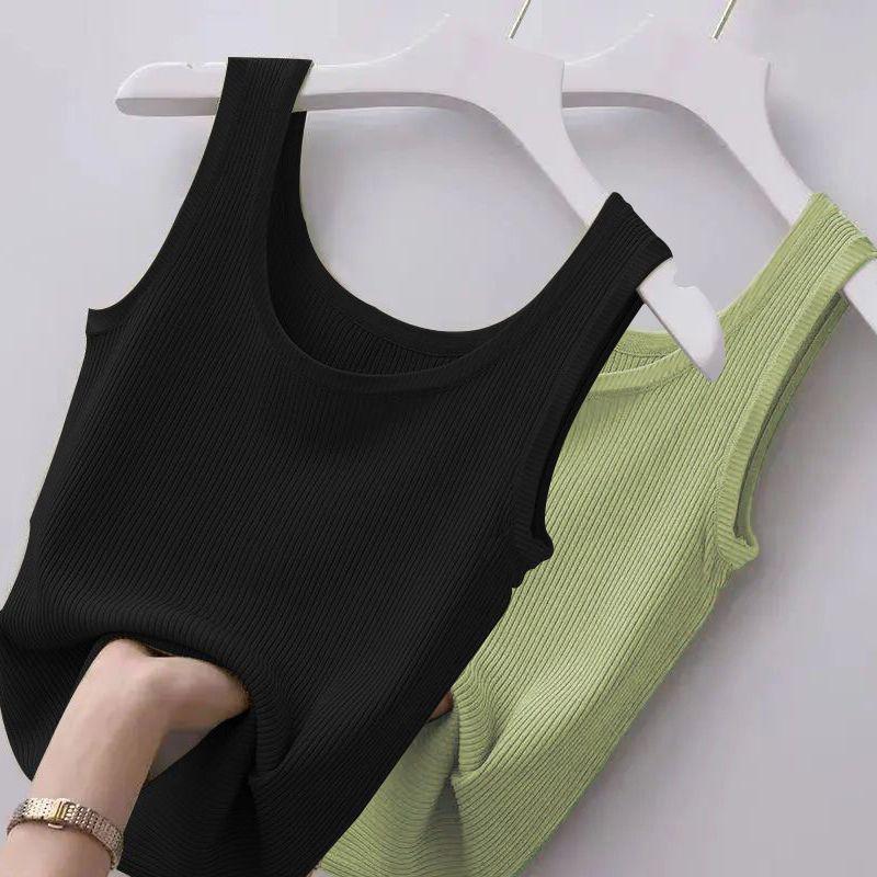 Ribbed Ice Silk Plus Size Tank Top for Women - Sleeveless, Slim Fit, Ideal for Layering or Wearing Alone in Spring/Summer. No Chest Pads.
