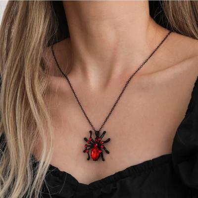 Vintage Red Crystal Spider Pendant Necklaces for Men Gothic Animal Choker  Punk Rock  Party Club Jewelry Boyfriend Gift