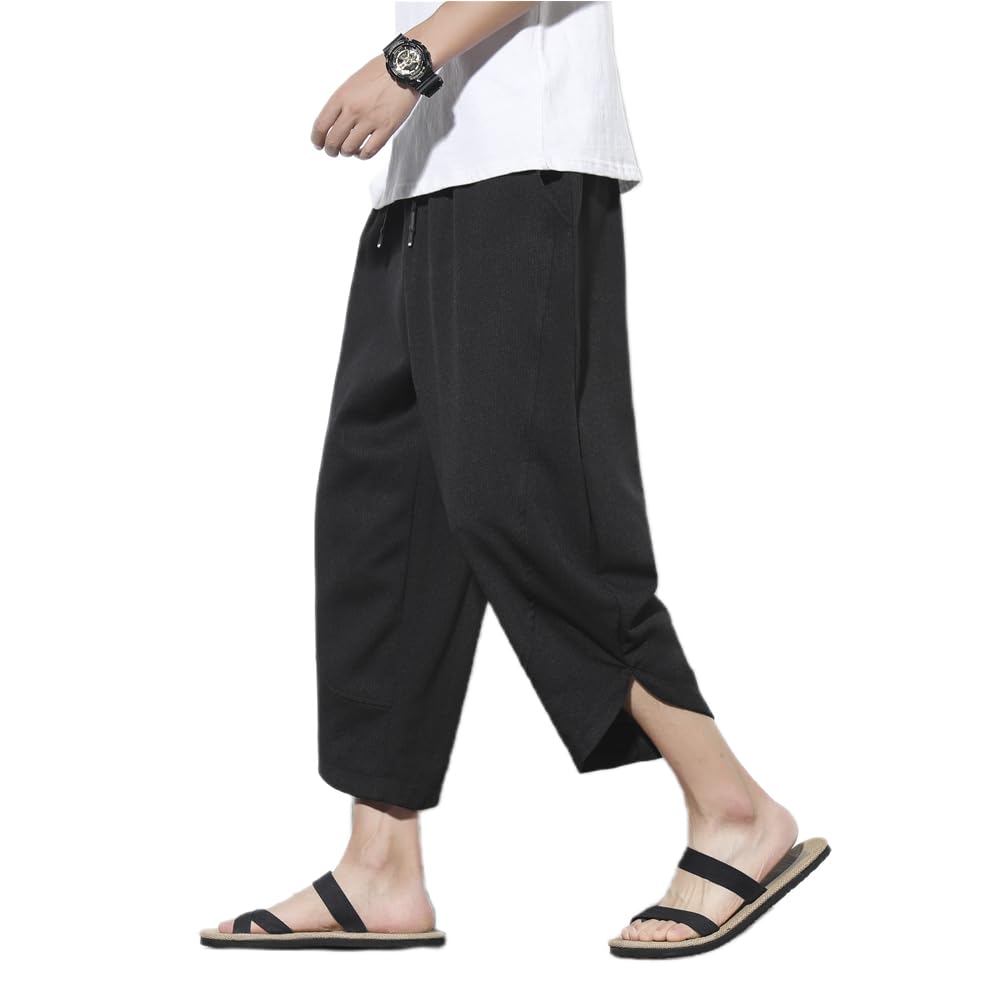 Aaronlive Summer Sarouel Aladdin Length Wide Leg Pants with Adjustable Plus Sizes Loose Linen Casual Pants for Spring and Size M Men's Pants, Pants,