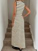 Women's Sleeveless French Stripe Knit Dress - Petite High-End Casual Summer Design