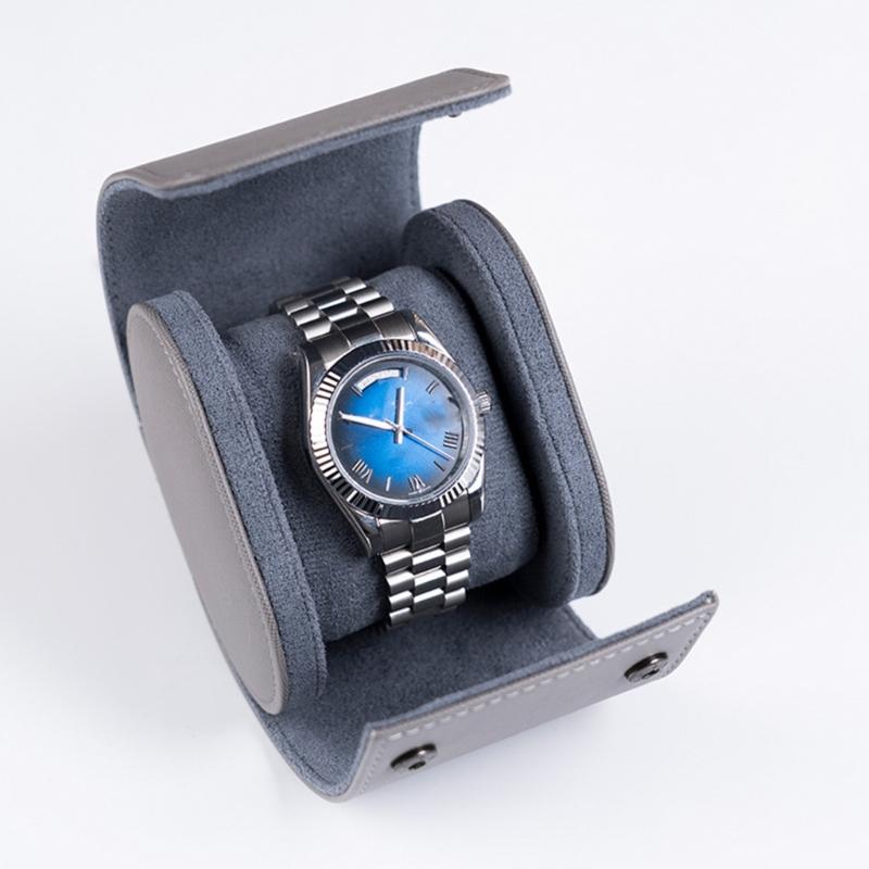 Compact Travel Friendly Watch Box Featuring Protective Flocking Compartments Waterproof Watch Organizers Leather Texture