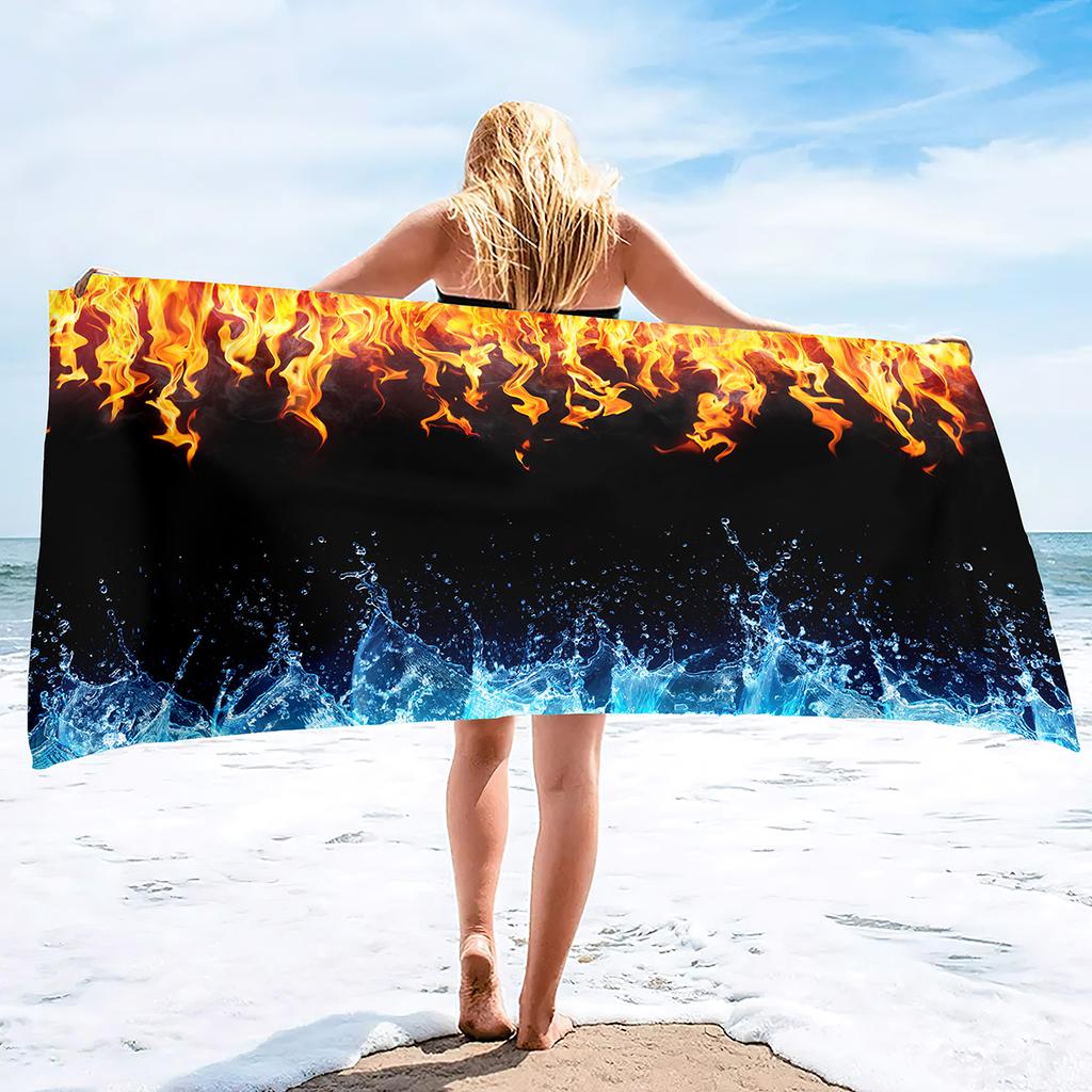 Flames Burning Fire Soft Beach Quick-Drying Bath Towel Large Absorbent Towel Blanket Suitable for Outdoor Travel Camping Yoga