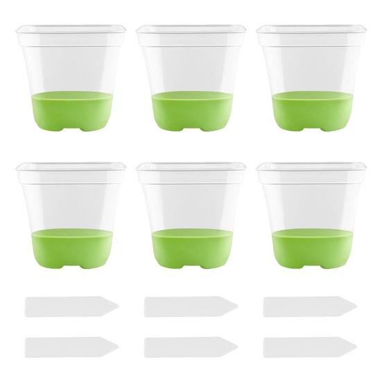 

6 шт. прозрачных горшков для рассады, горшки для выращивания рассады с силиконовым основанием, многоразовые семена, стартовый цветочный горшок с этикетками для сада, балкона