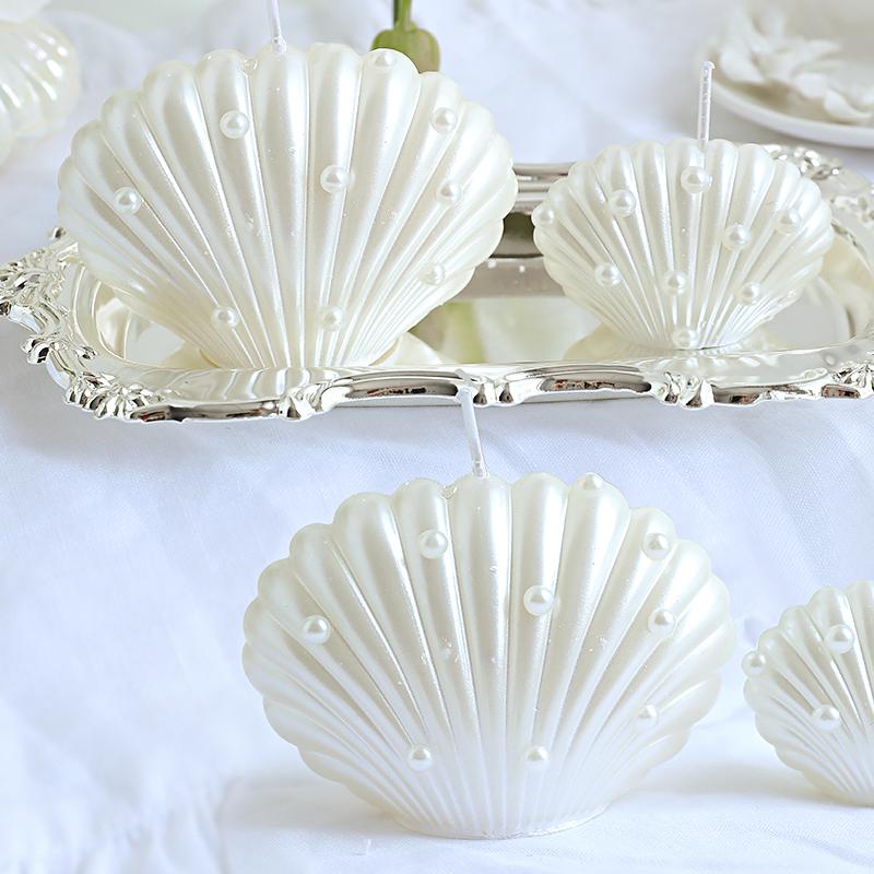 1 stk DIY Perle Sløyfe Skjell Aromaterapi Lys Lang Brennetid Festdekorasjon Håndlagde Lys Valentinsdag Hvit