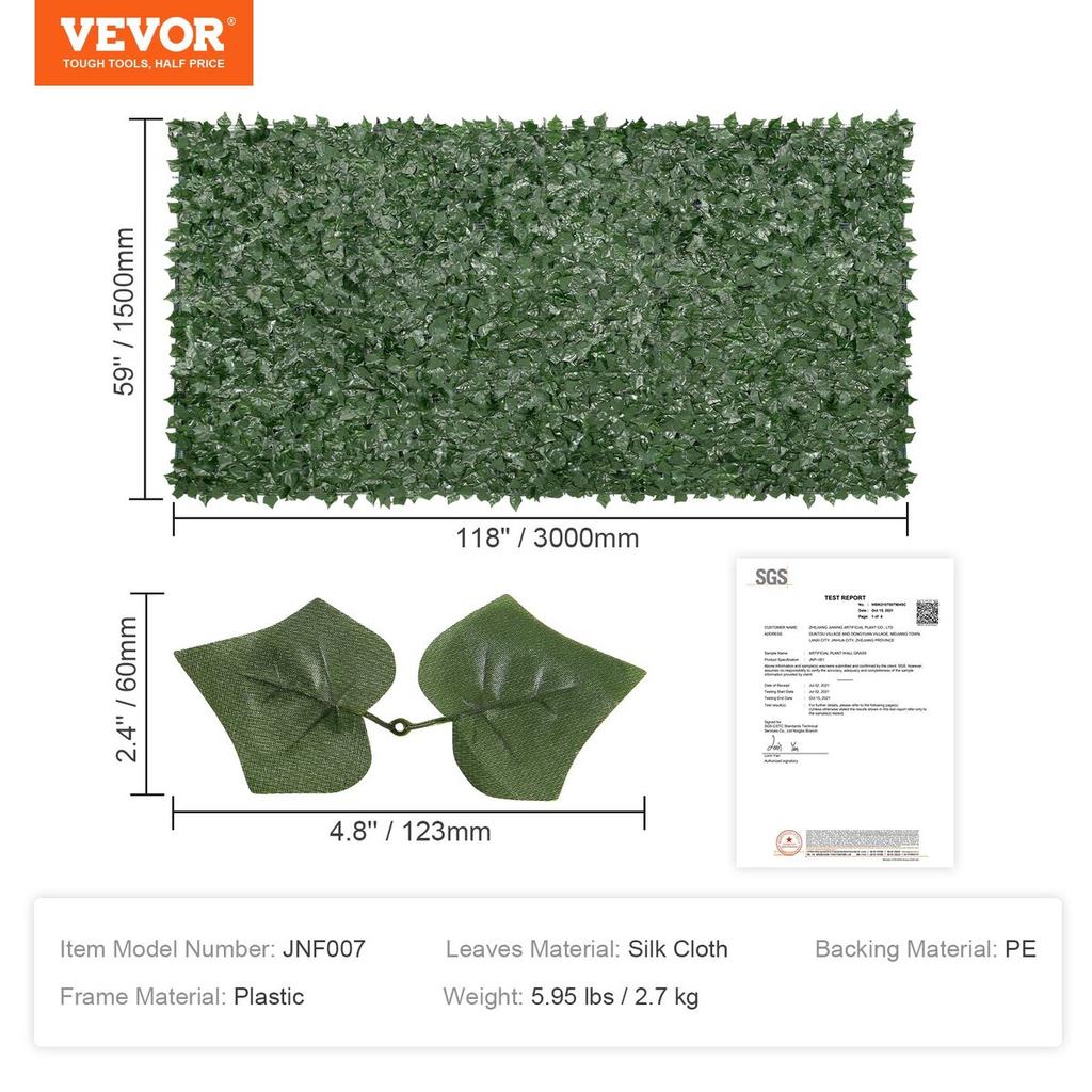 Ivy Privacy Fence, 1.5 X 3m Artificial Green Wall Screen, Greenery Ivy Fence with Mesh Cloth Backing and Strengthened Joint, Faux Hedges Vine Leaf
